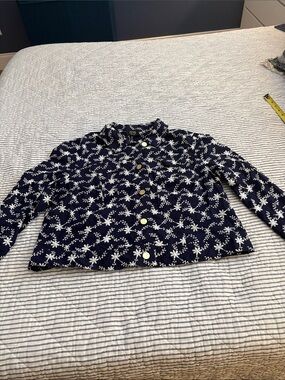 Jones New York Navy Floral Button-Front Jean Jacket with pockets size large